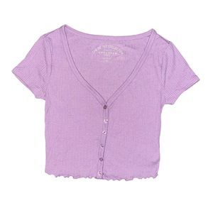 aerie pastel purple lettuce trim button up top